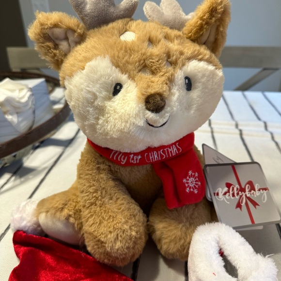 My First Christmas Bundle - Santa Hat, Baby Booties, Stuffed Reindeer - Picture 3 of 5